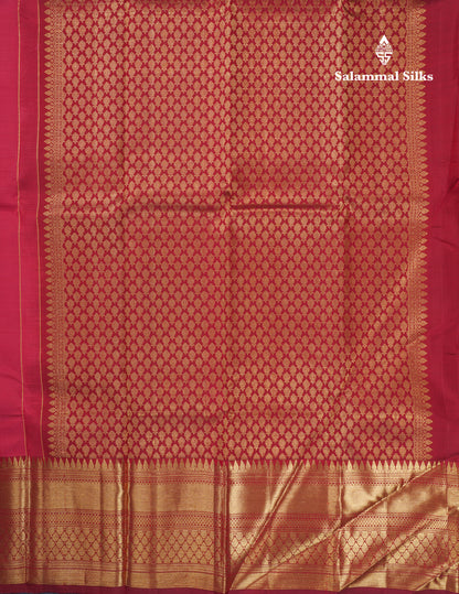 Dual Tone Pinkish Peach Pure Kanjivaram Silk Saree With Contrast Maroon Traditional Border