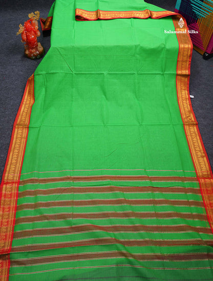 Beautiful Bottle Green Plain Pure Cotton Saree With Contrast Redish Maroon Traditional Border