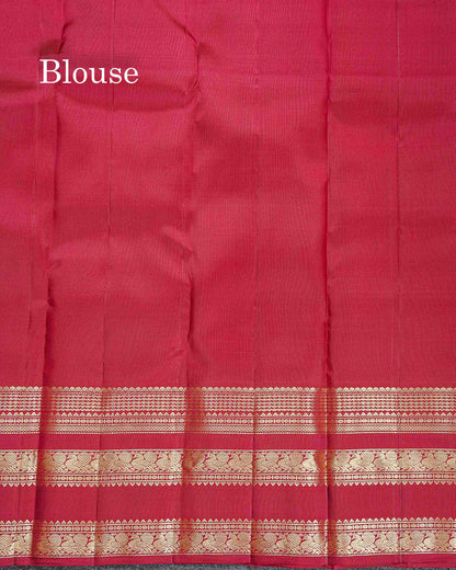 Pure Kanjivaram Silk Saree - Rust Orange Colour Body Zari Butta With Contrast Maroon Gap Border