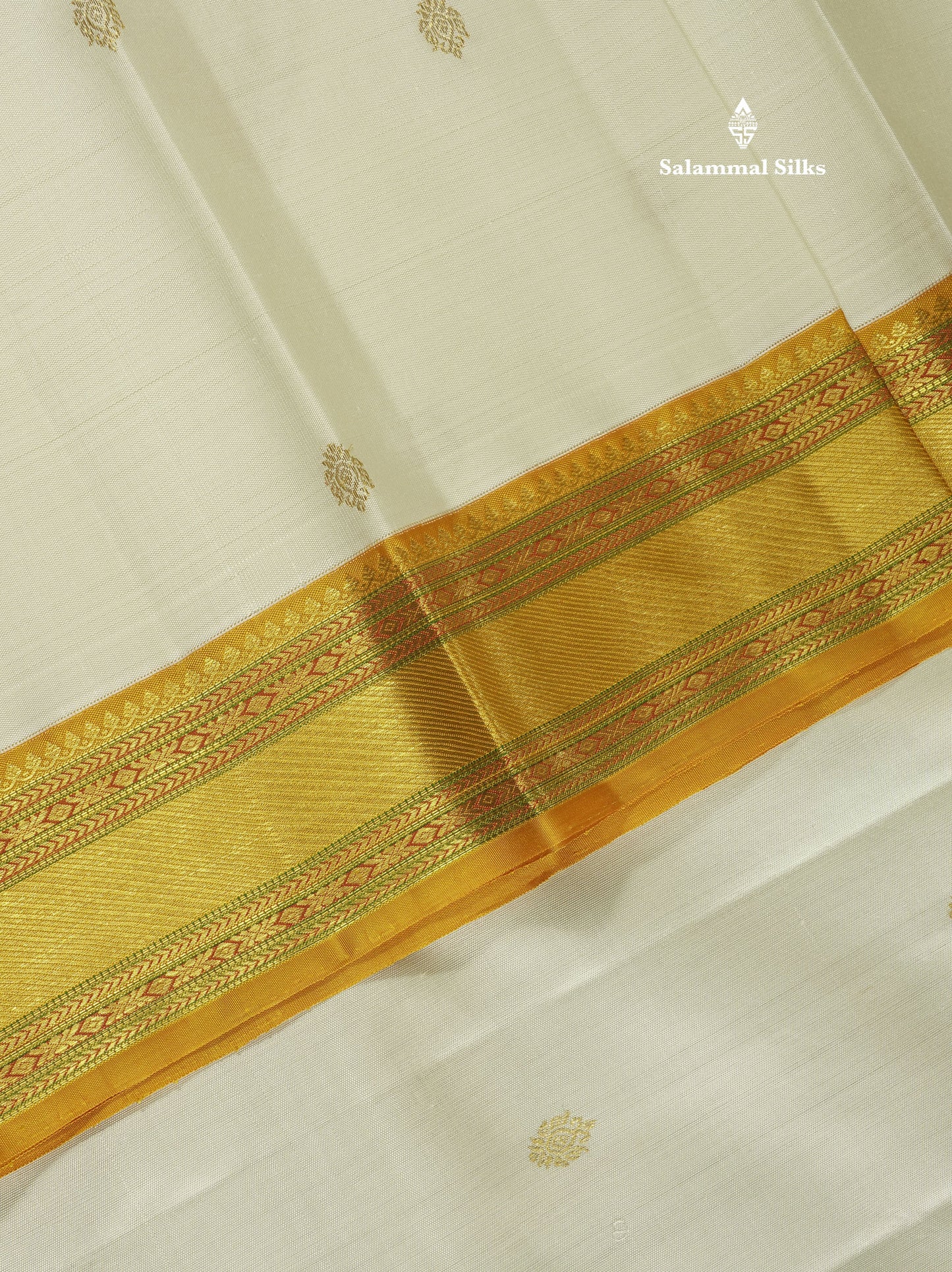 Half White Korvai Beautiful Pure Kanjivaram Silk Saree with Contrast Mustard Yellow Traditional Border