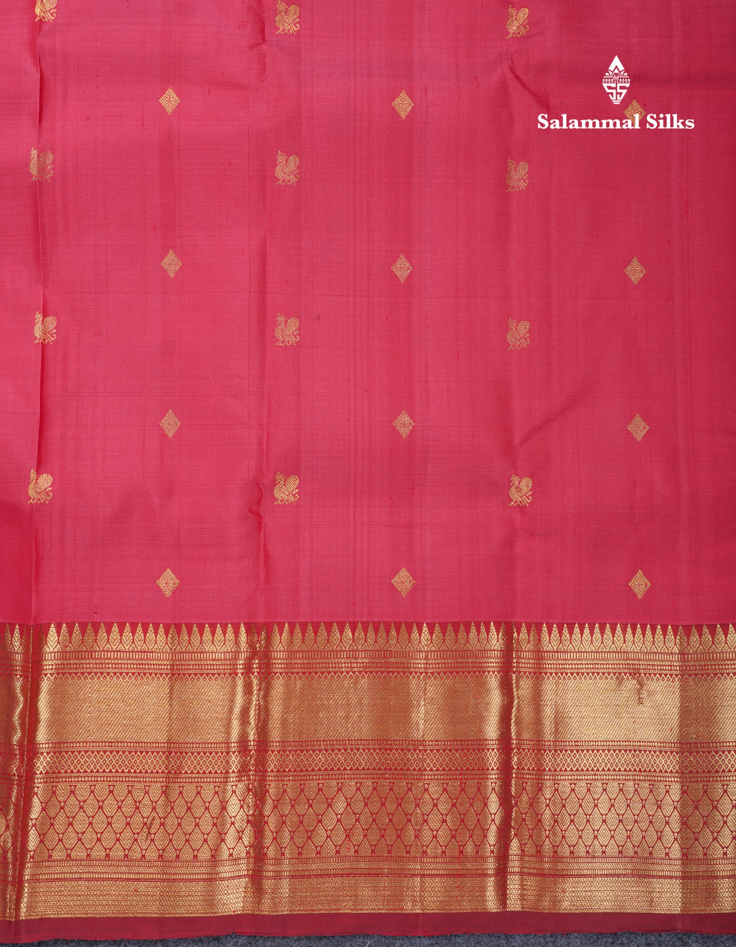 Dual Tone Pinkish Peach Pure Kanjivaram Silk Saree With Contrast Maroon Traditional Border