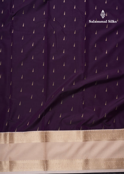 Dark Purple Semi Silk Saree With Contrast Sandal Traditional Gap Border