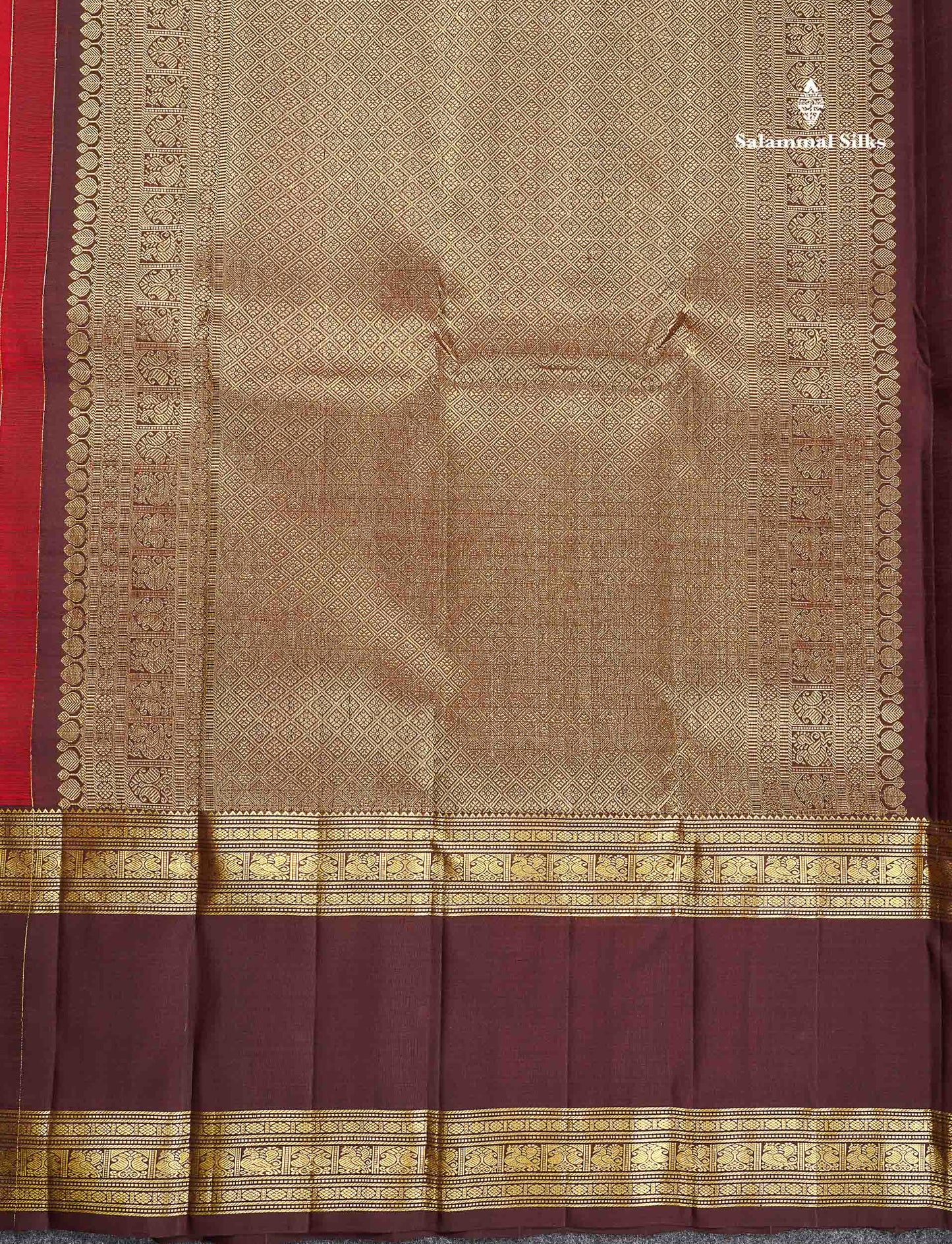 Pure Kanjivaram Silk Saree - Dark Maroon Colour Body With Contrast Dark Brown Traditional Evening Morning Border