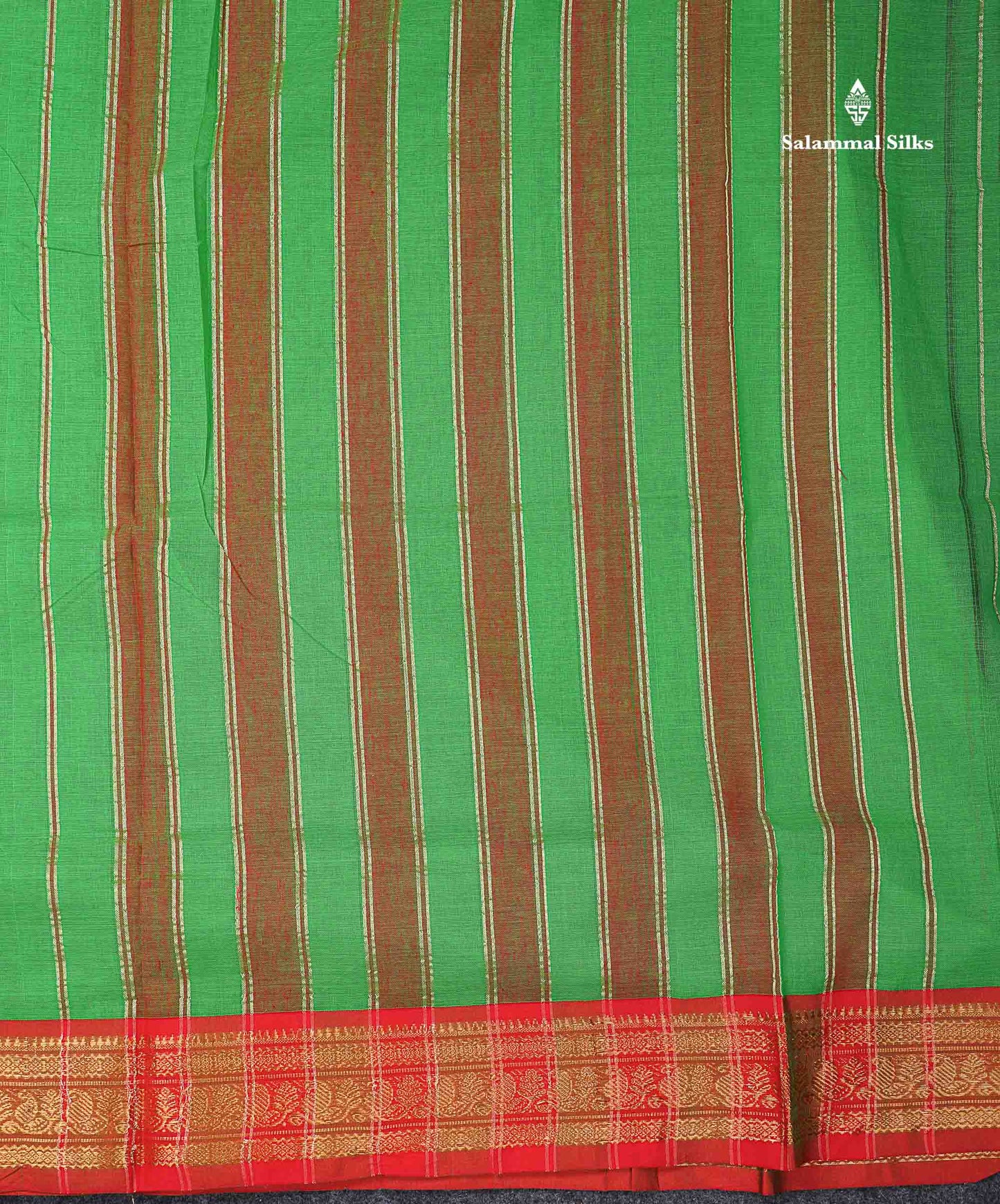 Beautiful Parrot Green Plain Pure Cotton Saree With Contrast Orange Traditional Border