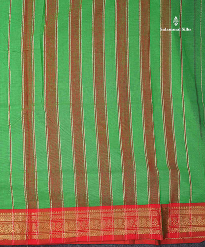 Beautiful Parrot Green Plain Pure Cotton Saree With Contrast Orange Traditional Border