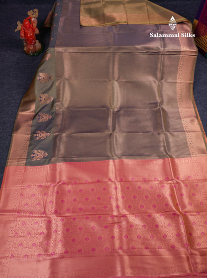 Beautiful Dual Tone Peacock Blue Semi Soft Silk Saree With Traditional Evening Morning Border