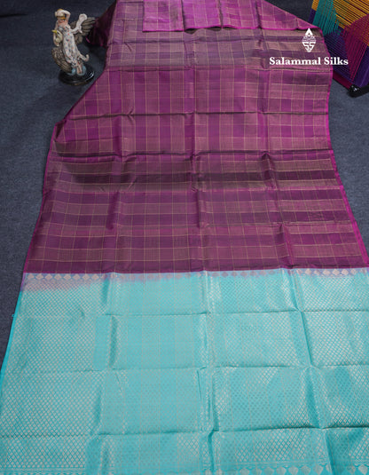 Magenta Fancy Pure Kanjivaram Silk Saree With Contrast Rexona Blouse