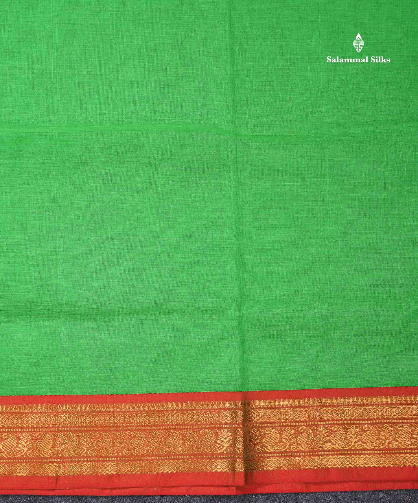 Beautiful Parrot Green Plain Pure Cotton Saree With Contrast Orange Traditional Border