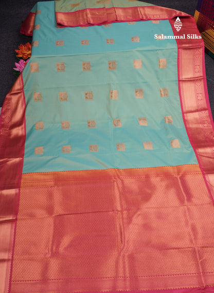 Dual Tone Pastel Blue Semi Silk Saree With Contrast Pink Border
