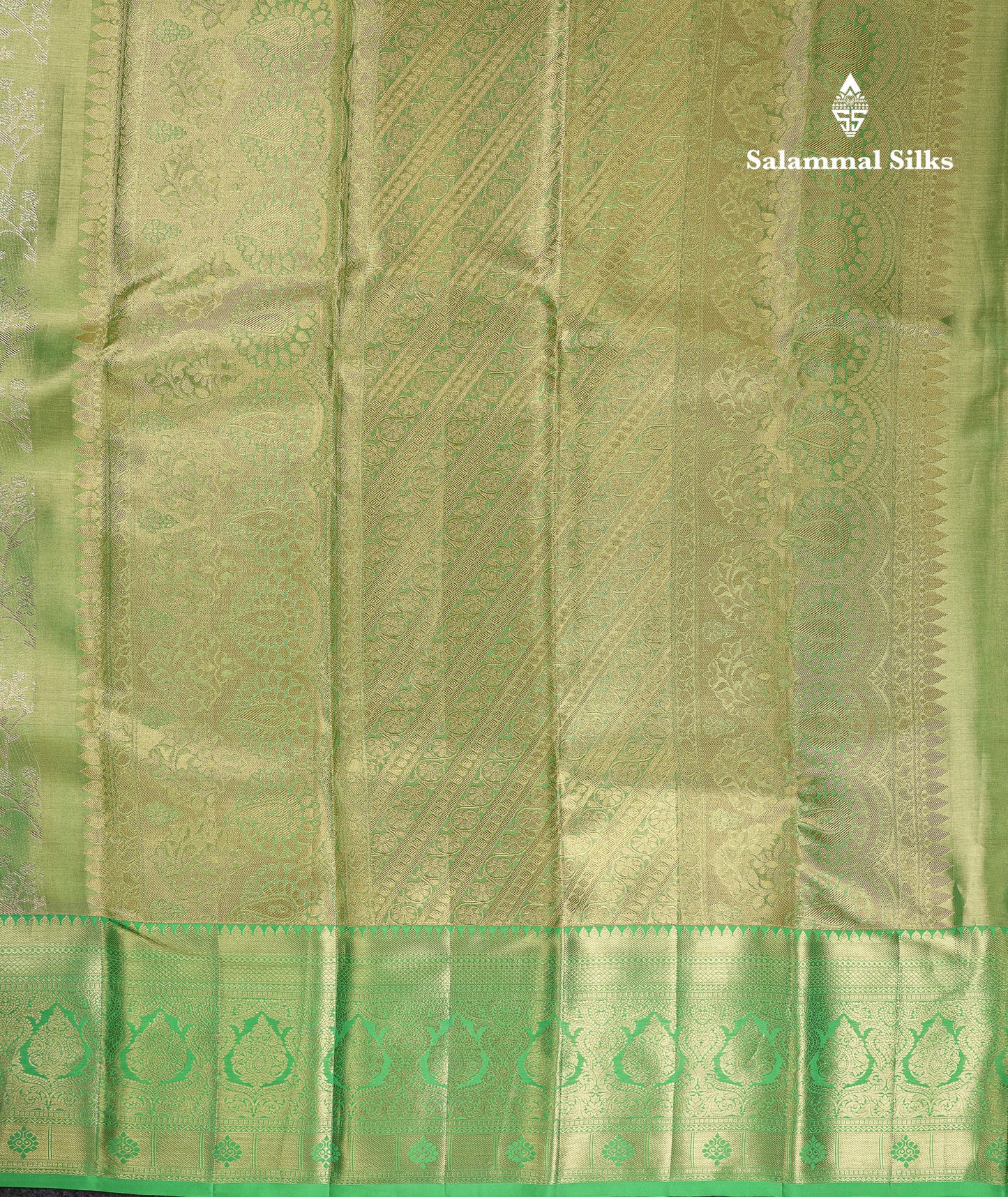Beautiful Light Green Tissue Bridal Pure Kanjivaram Silk Saree With Contrast Rexona Green Traditional Evening Morning Border