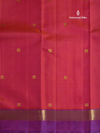 Pinkish Red Pure Kanjivaram Silk Saree with Contrast Small Vadamalli Border