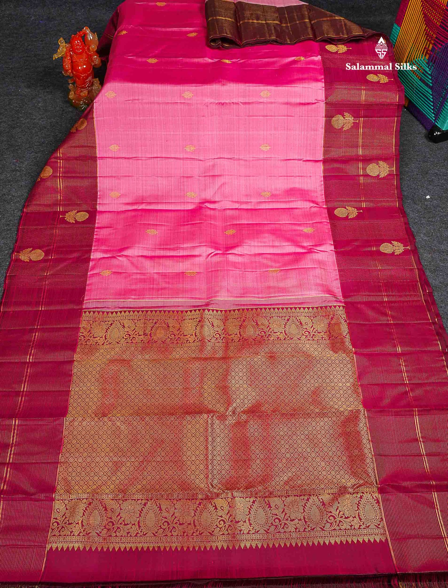 Pure Kanjivaram Silk Saree - Rose Pink Colour Body With Contrast Magenta Border
