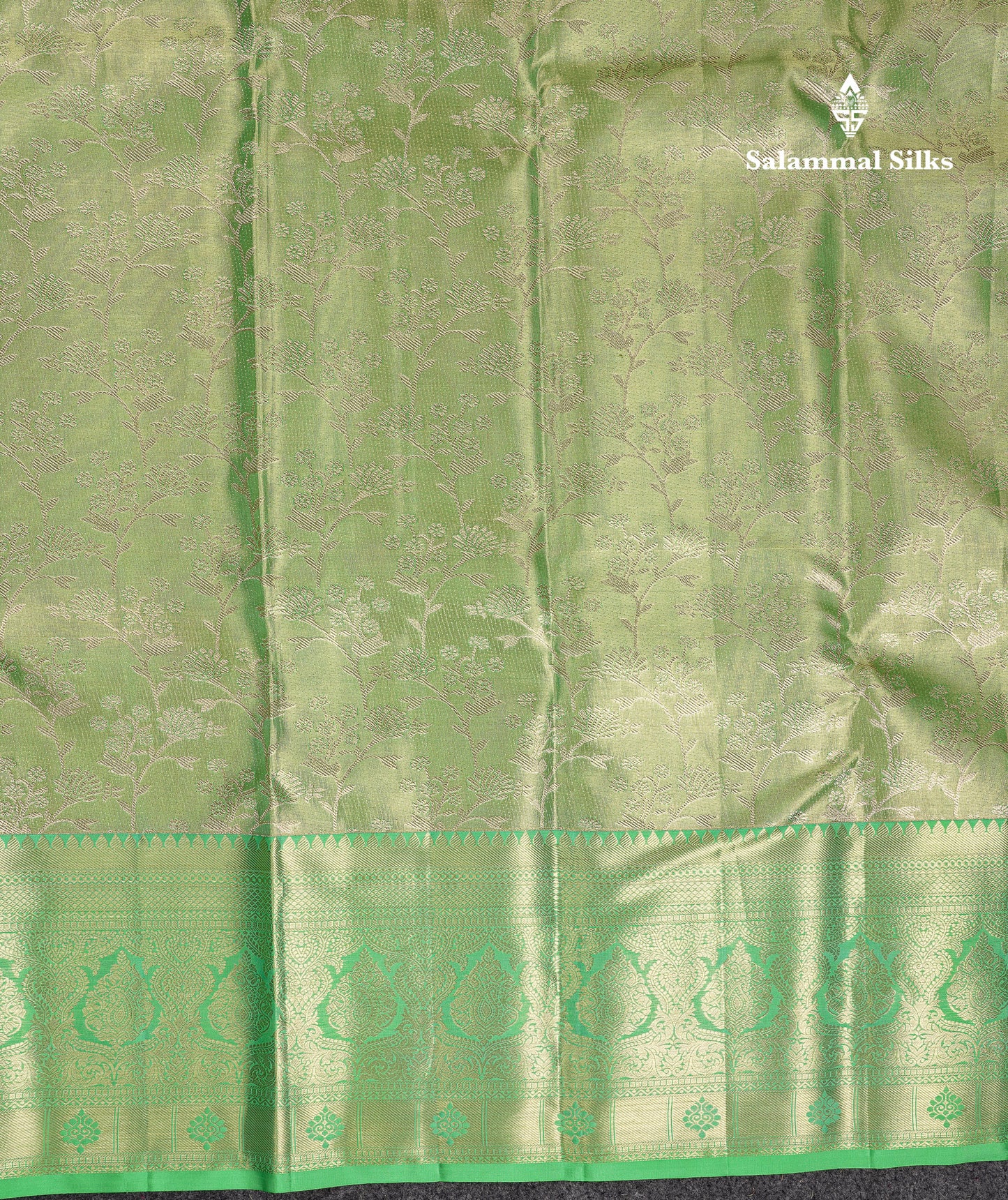 Beautiful Light Green Tissue Bridal Pure Kanjivaram Silk Saree With Contrast Rexona Green Traditional Evening Morning Border