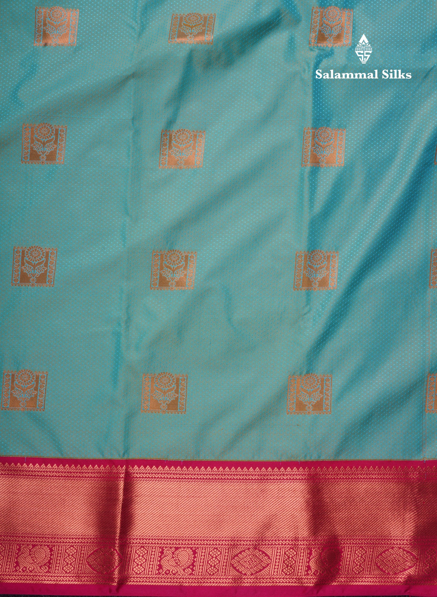 Dual Tone Pastel Blue Semi Silk Saree With Contrast Pink Border