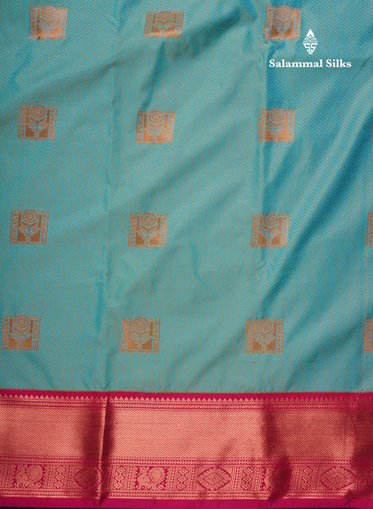Dual Tone Pastel Blue Semi Silk Saree With Contrast Pink Border