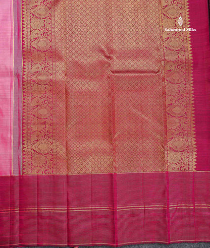 Pure Kanjivaram Silk Saree - Rose Pink Colour Body With Contrast Magenta Border