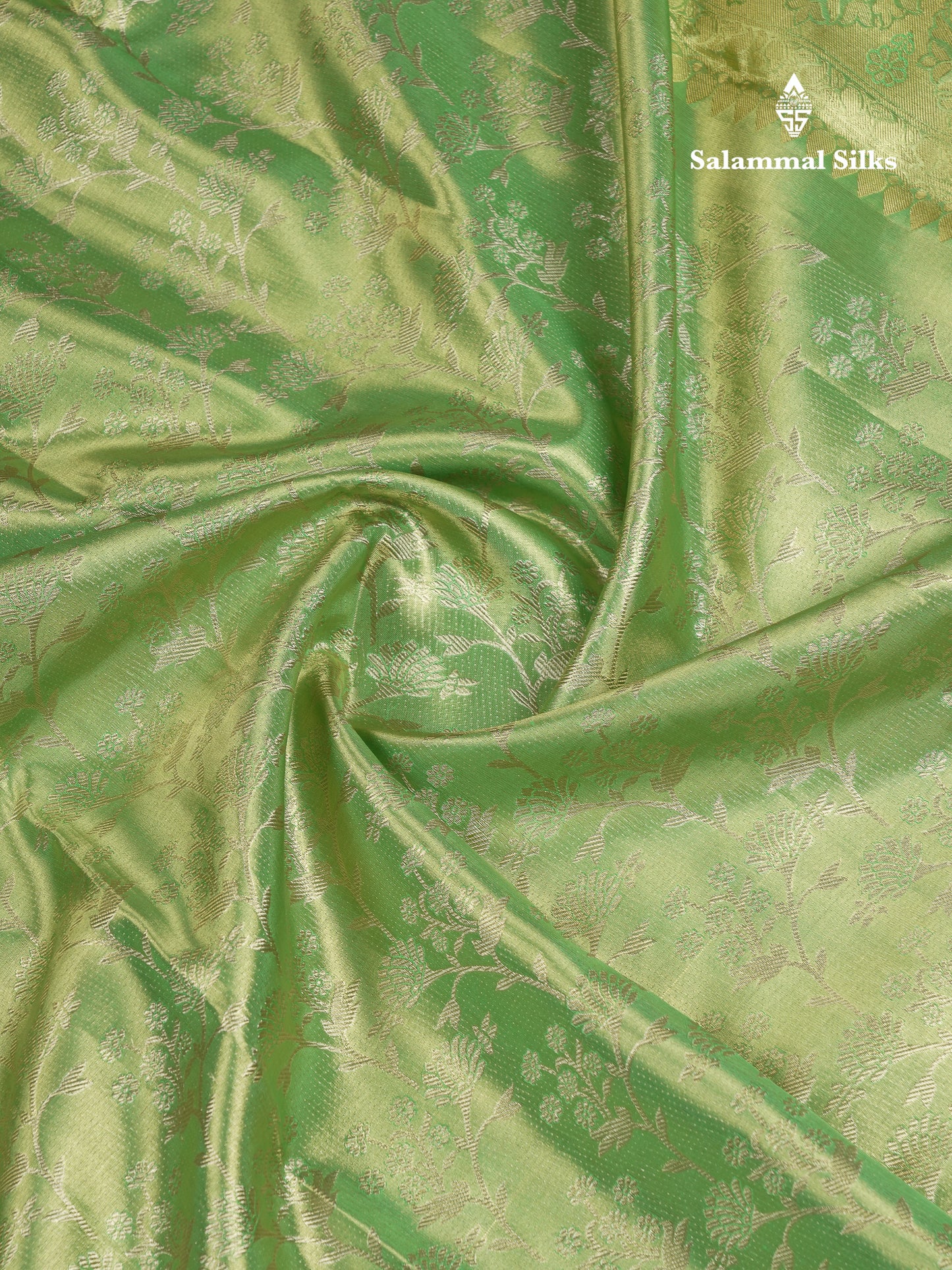 Beautiful Light Green Tissue Bridal Pure Kanjivaram Silk Saree With Contrast Rexona Green Traditional Evening Morning Border