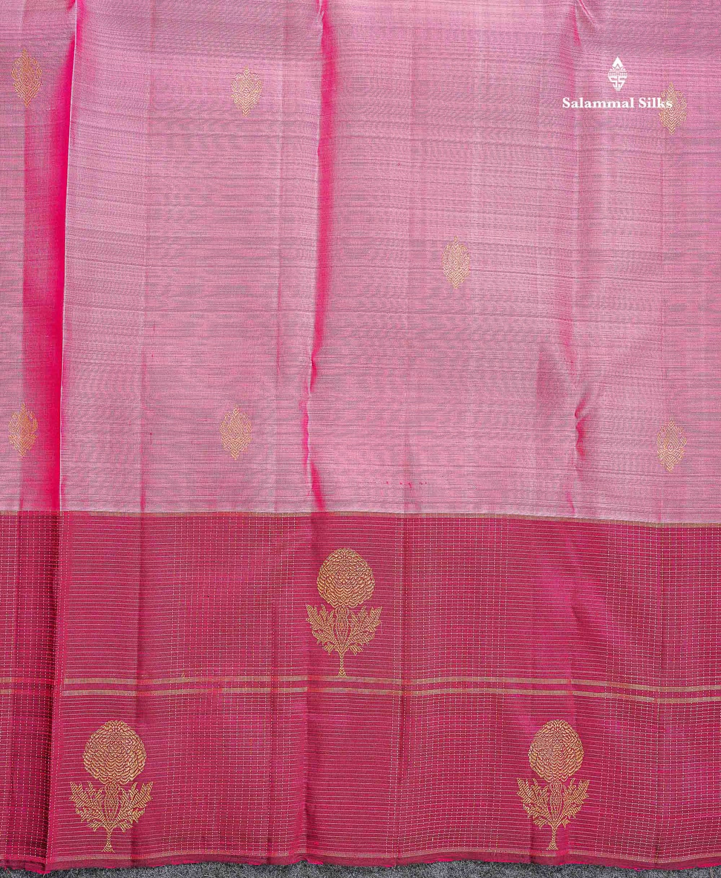 Pure Kanjivaram Silk Saree - Rose Pink Colour Body With Contrast Magenta Border