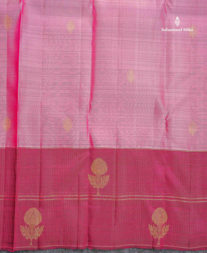 Pure Kanjivaram Silk Saree - Rose Pink Colour Body With Contrast Magenta Border