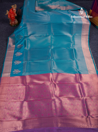 Beautiful Dual Tone Peacock Blue Semi Soft Silk Saree With Traditional Evening Morning Border