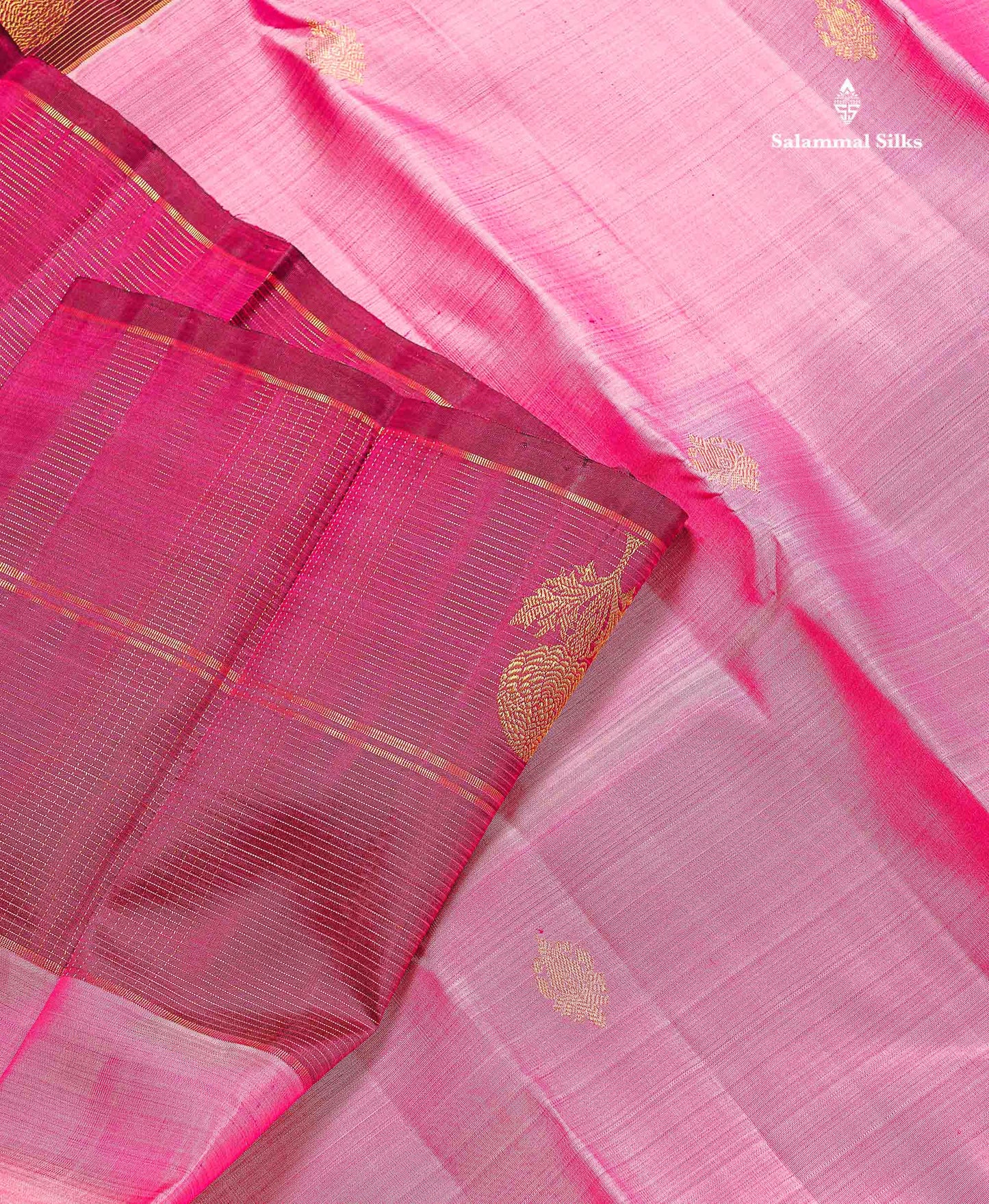 Pure Kanjivaram Silk Saree - Rose Pink Colour Body With Contrast Magenta Border