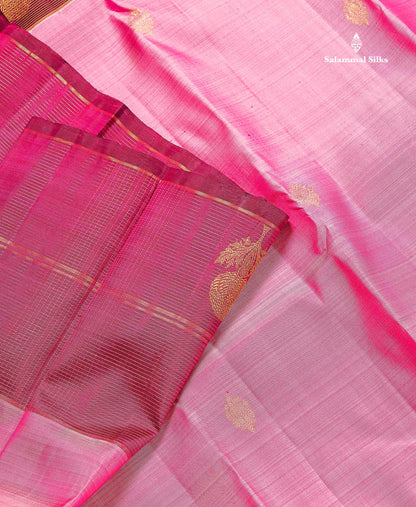 Pure Kanjivaram Silk Saree - Rose Pink Colour Body With Contrast Magenta Border