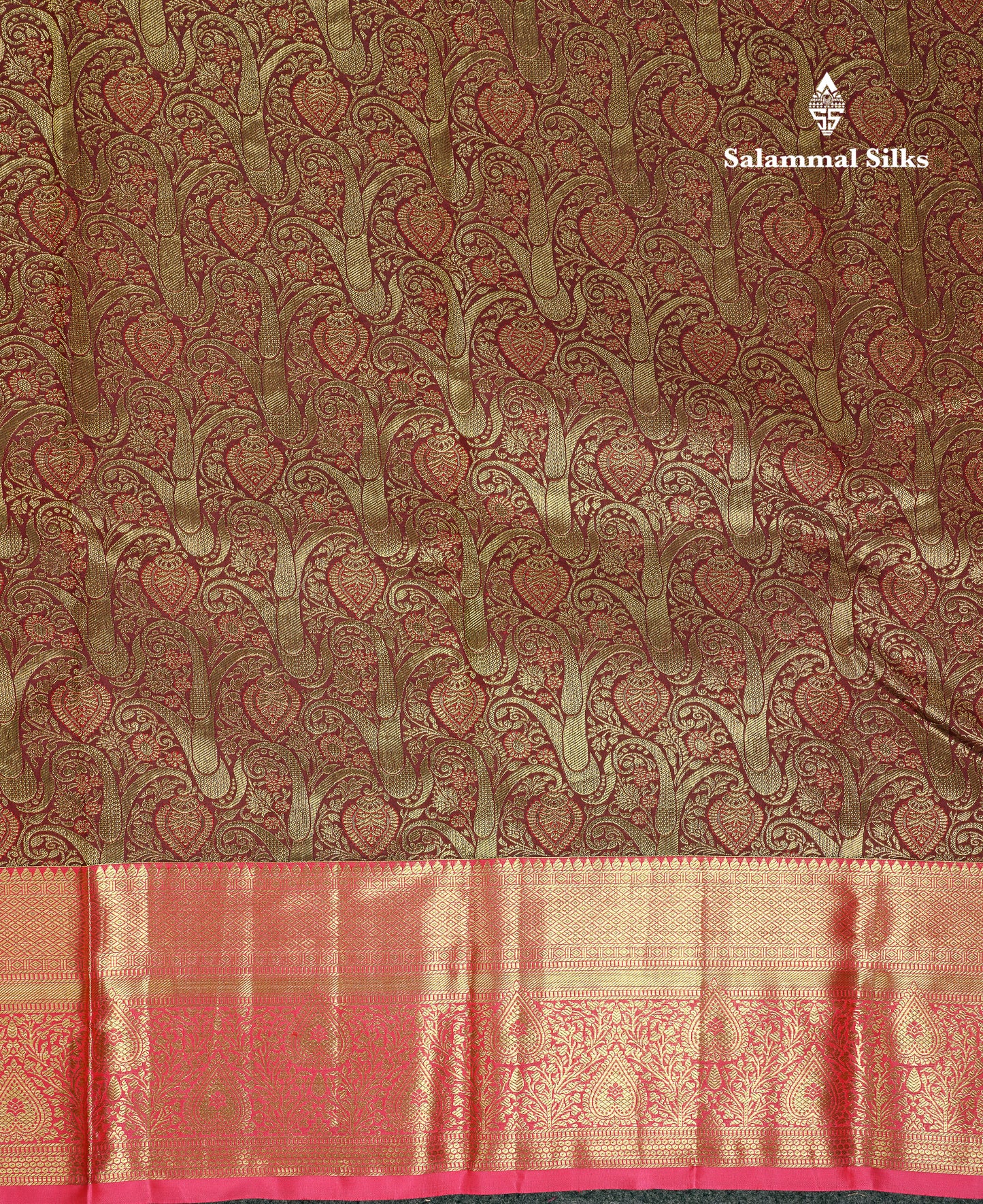 Beautiful Dark Brown Bridal Pure Kanjivaram Silk Saree With Contract Light Pink Traditional Border