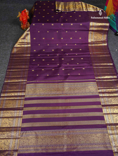 2G Zari Kanjivaram Silk Saree - Wine Purple Colour Body With Traditional Long Border