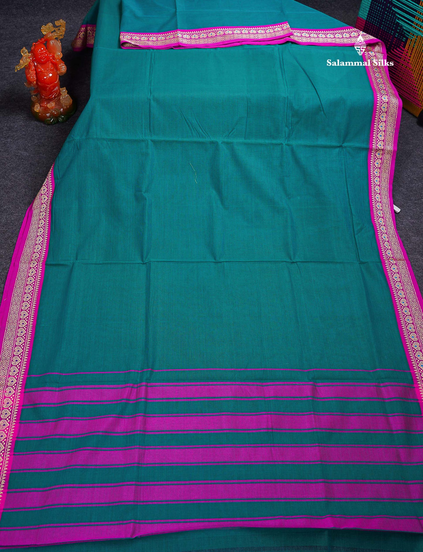 Beautiful Chilly Red Plain Pure Cotton Saree With Contrast Violet Menakari Traditional Border