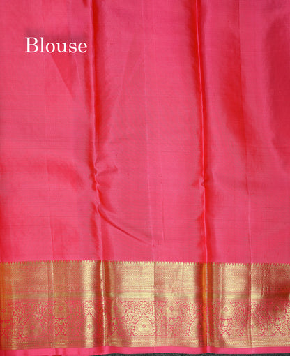 Beautiful Dark Brown Bridal Pure Kanjivaram Silk Saree With Contract Light Pink Traditional Border