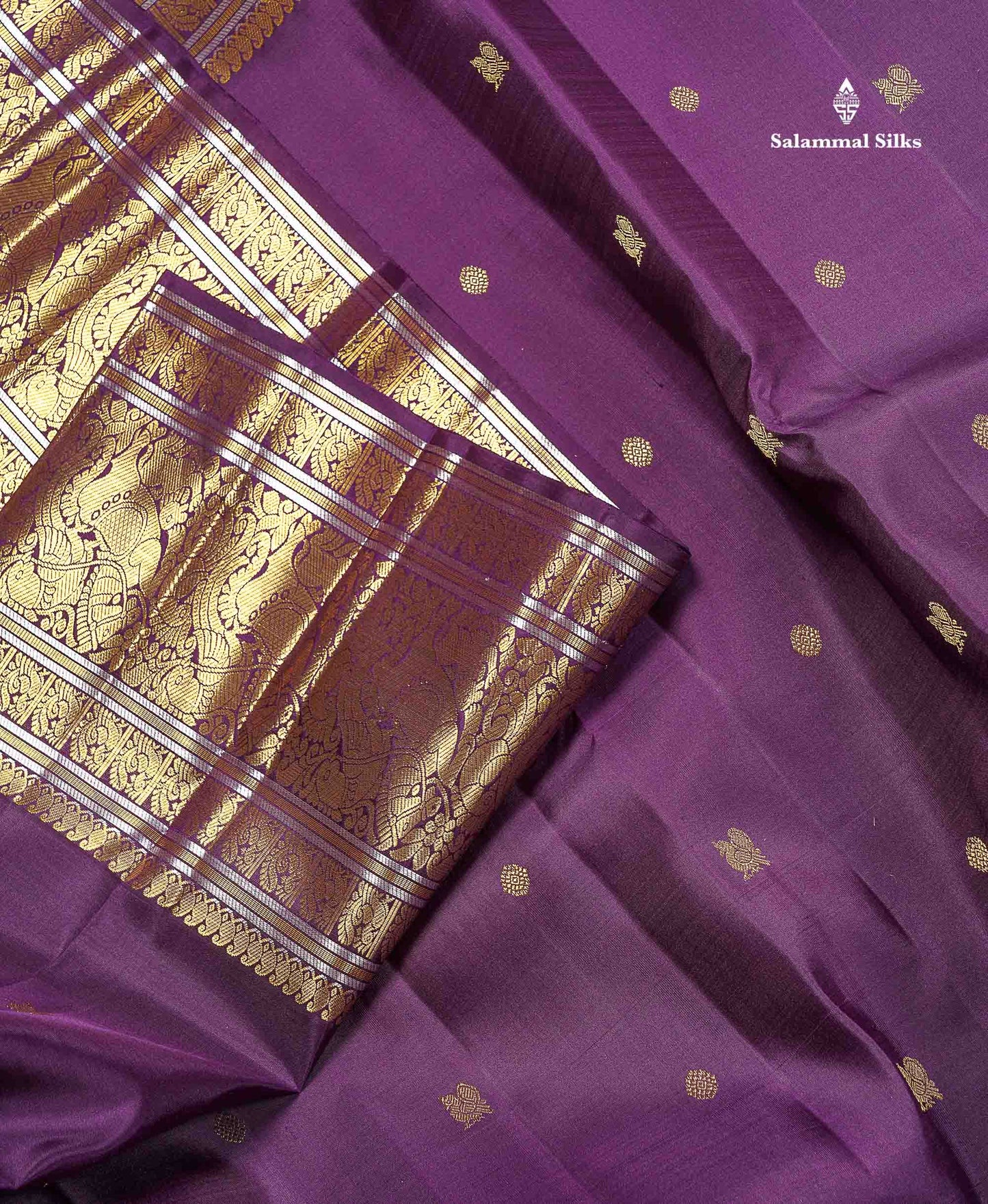 2G Zari Kanjivaram Silk Saree - Wine Purple Colour Body With Traditional Long Border