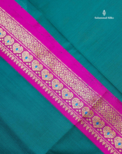 Beautiful Chilly Red Plain Pure Cotton Saree With Contrast Violet Menakari Traditional Border