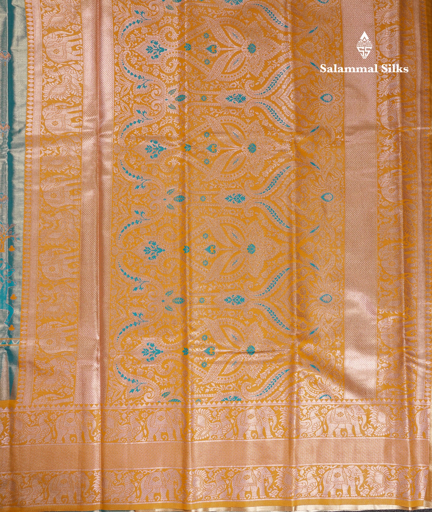 Beautiful Blue Menakari Work Tissue Semi Silk Saree With Contrast Mustard Yellow Traditional Temple Evening Morning Border