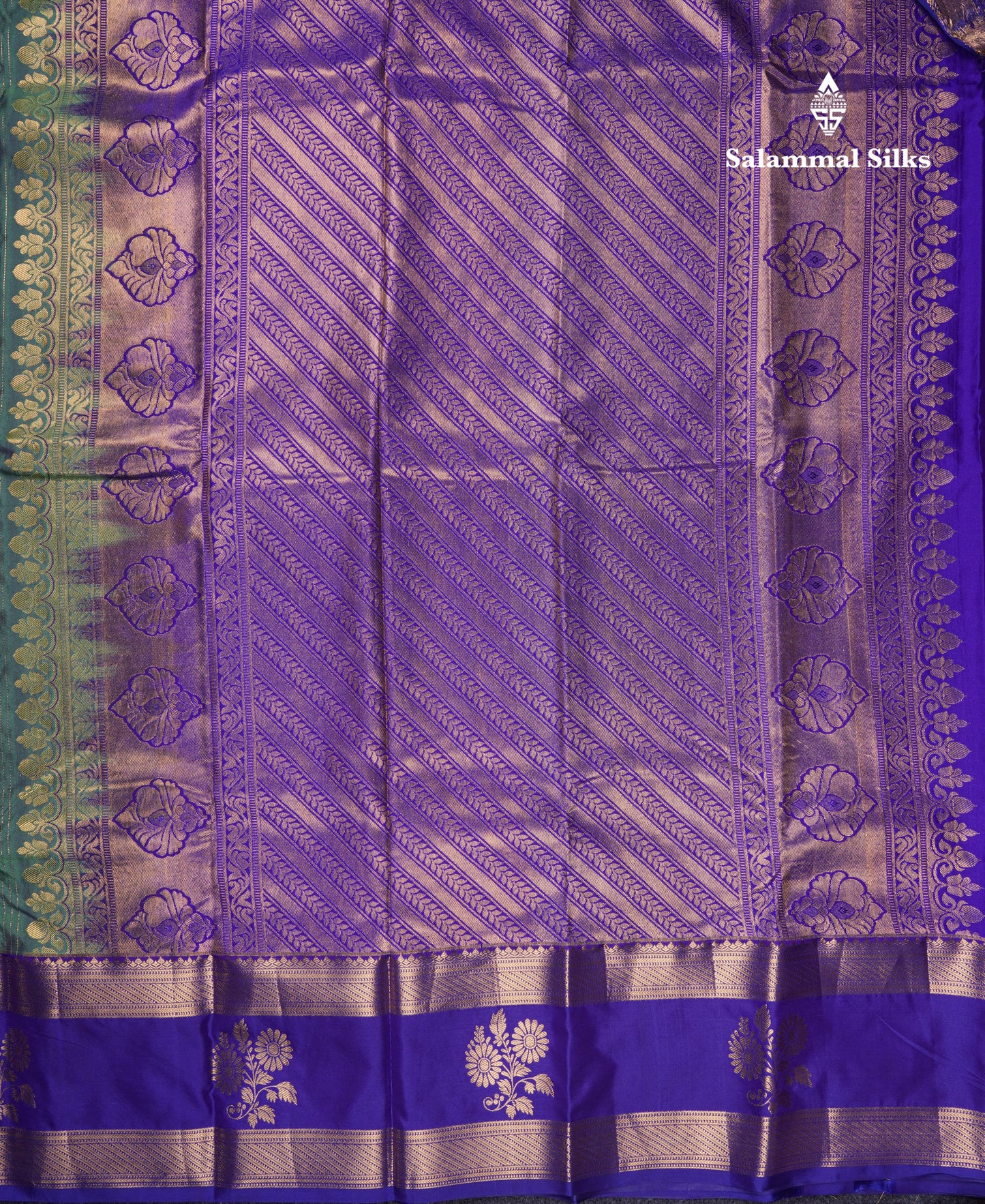 Dual Tone Green Shade Semi Silk Saree With Contrast Violet Border