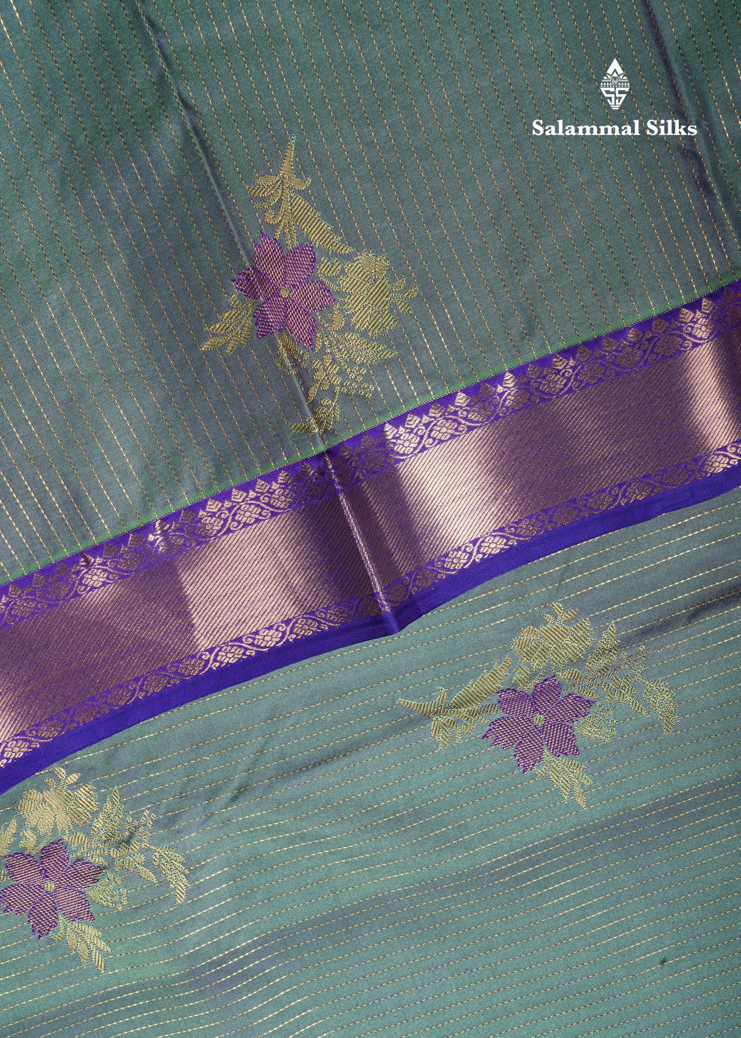 Dual Tone Green Shade Semi Silk Saree With Contrast Violet Border