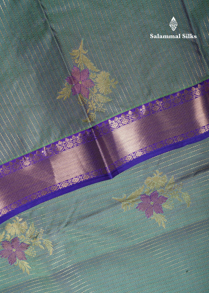 Dual Tone Green Shade Semi Silk Saree With Contrast Violet Border