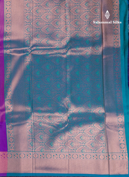 Beautiful Dual Tone Peacock Blue Semi Soft Silk Saree With Traditional Evening Morning Border