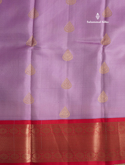 Lavender Pure Kanjivaram Silk Saree With Contrast Maroon Border