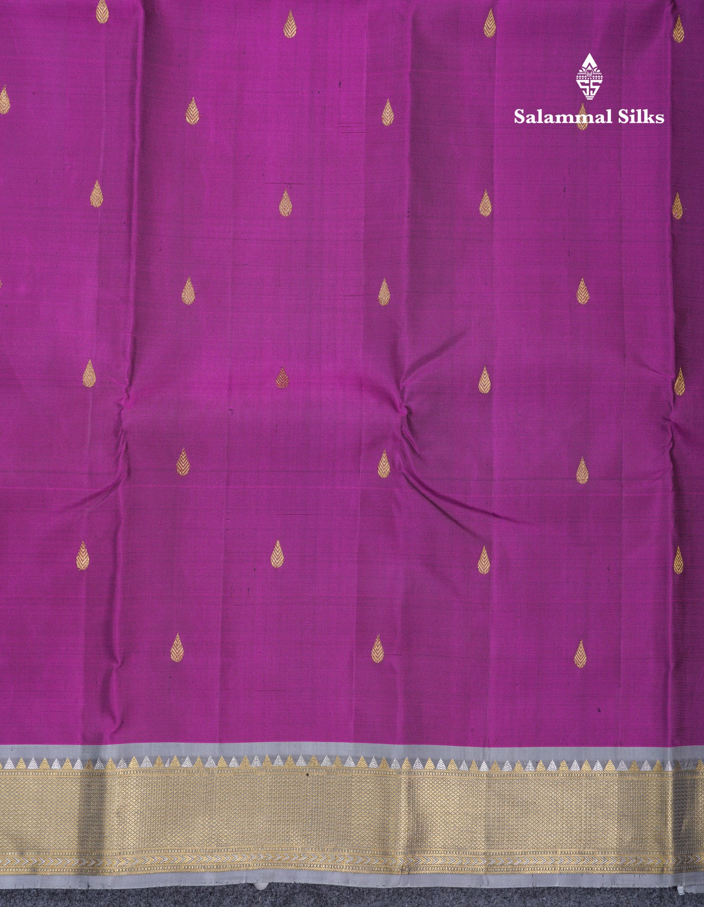 Dark Purple Pure Kanjivaram Silk Saree With Contrast Light Grey Small Border