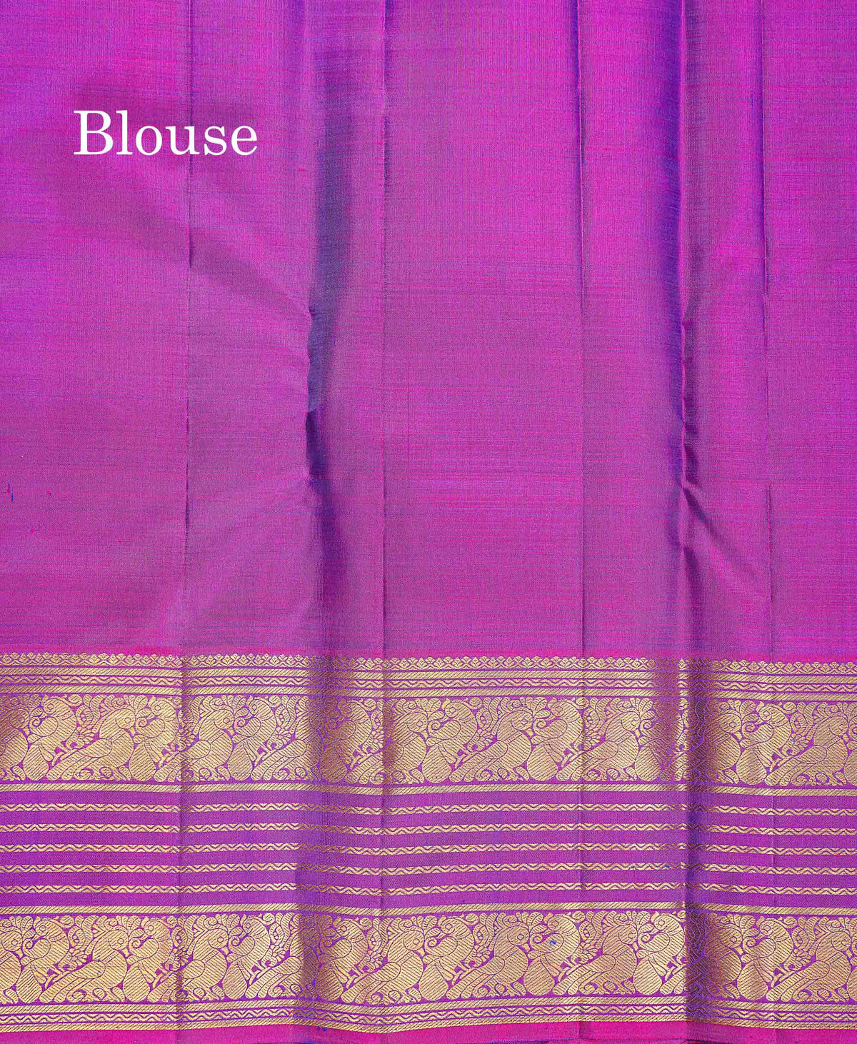 Pure Kanjivaram Silk Saree - Peacock Blue Colour Body Vaira Oosi Lines With Butta & Contrast Magenta Pink Border