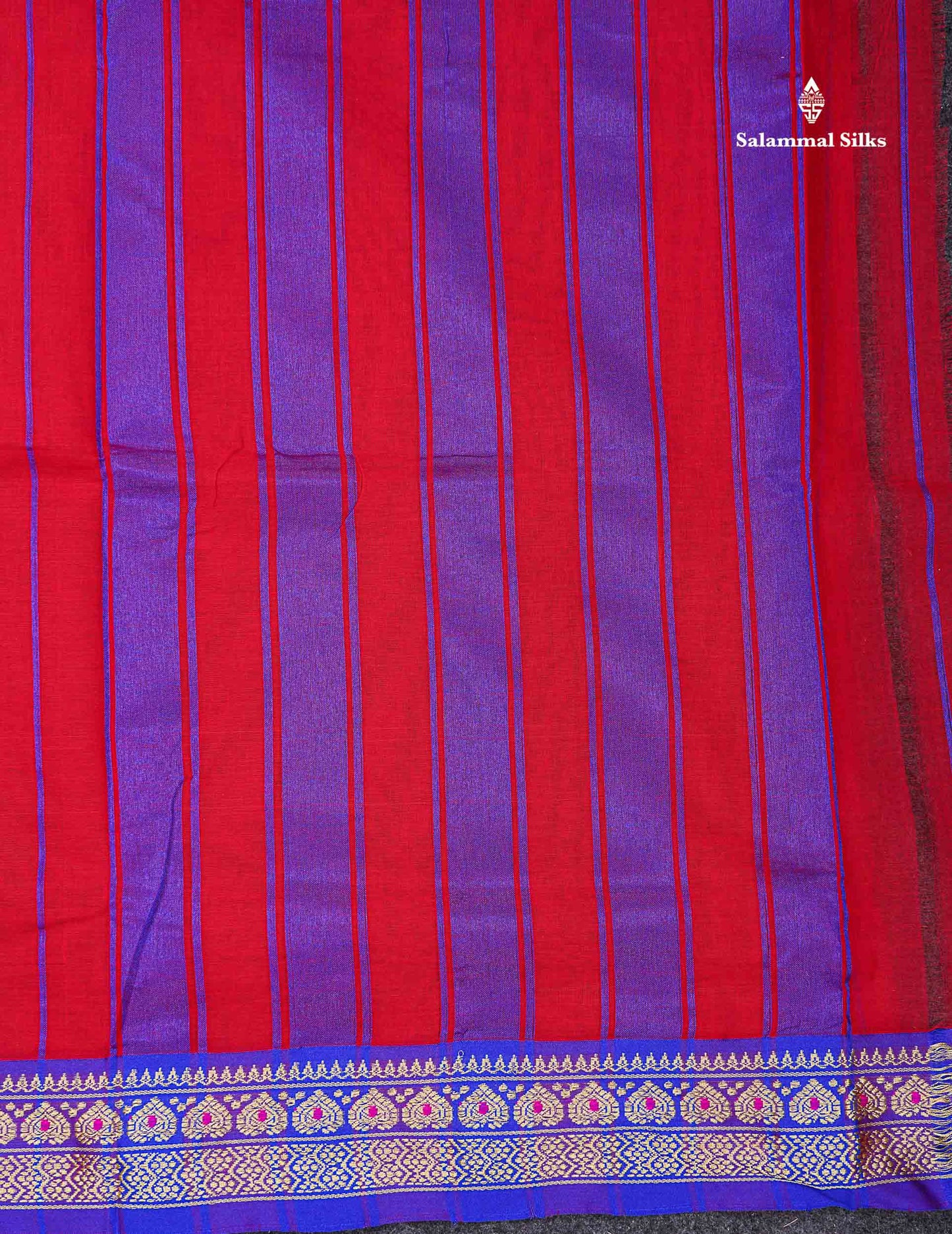 Beautiful Chilly Red Plain Pure Cotton Saree With Contrast Violet Menakari Traditional Border