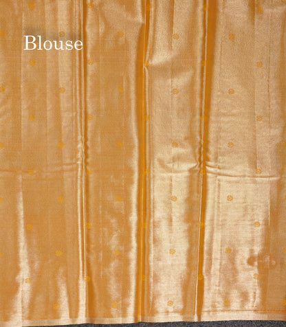 Beautiful Blue Menakari Work Tissue Semi Silk Saree With Contrast Mustard Yellow Traditional Temple Evening Morning Border