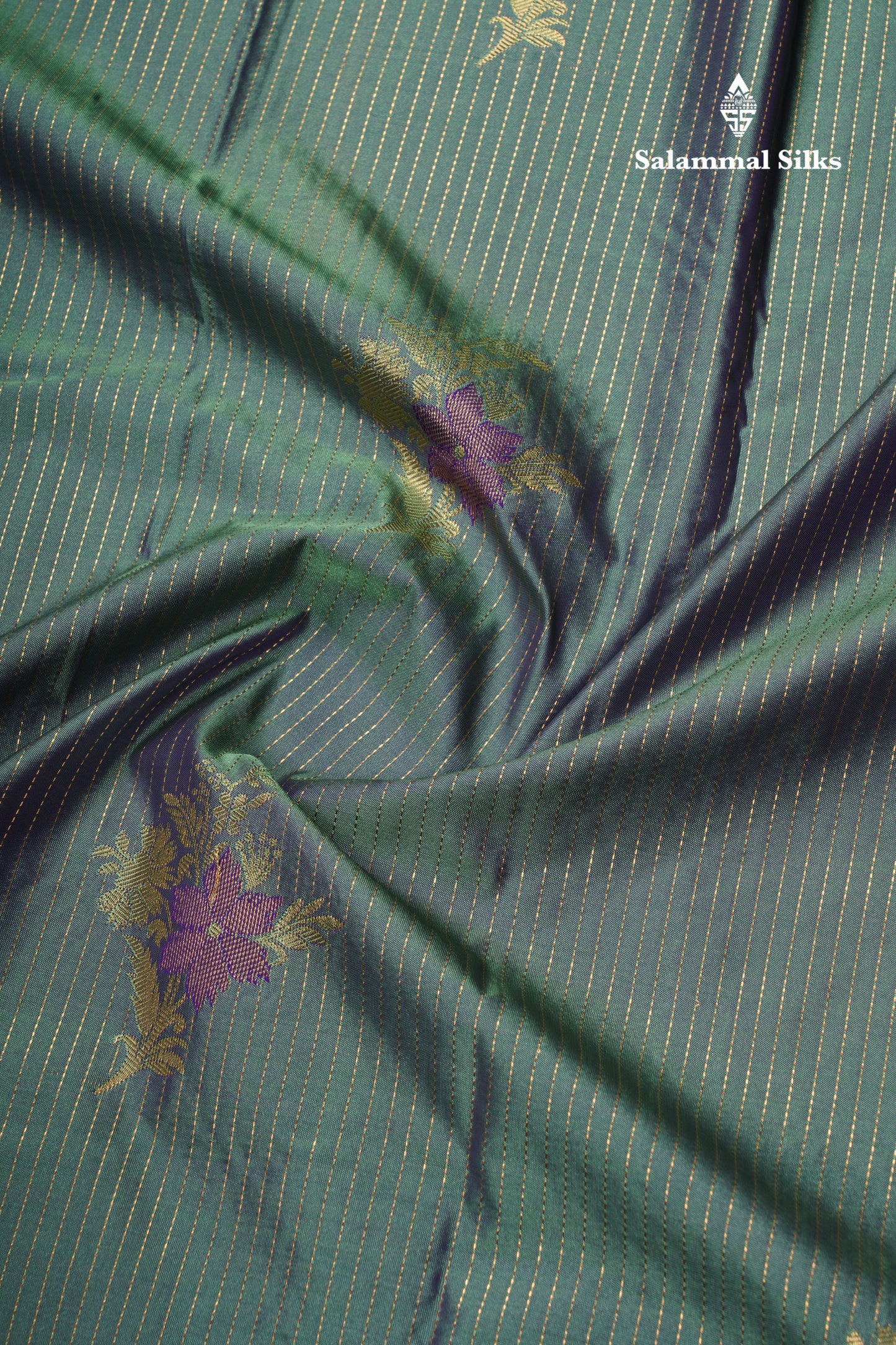 Dual Tone Green Shade Semi Silk Saree With Contrast Violet Border