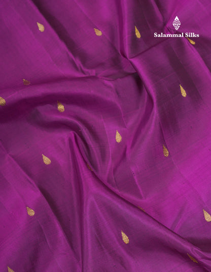 Dark Purple Pure Kanjivaram Silk Saree With Contrast Light Grey Small Border