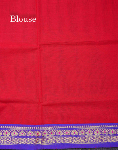 Beautiful Chilly Red Plain Pure Cotton Saree With Contrast Violet Menakari Traditional Border