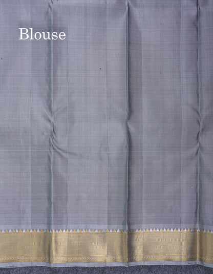 Dark Purple Pure Kanjivaram Silk Saree With Contrast Light Grey Small Border