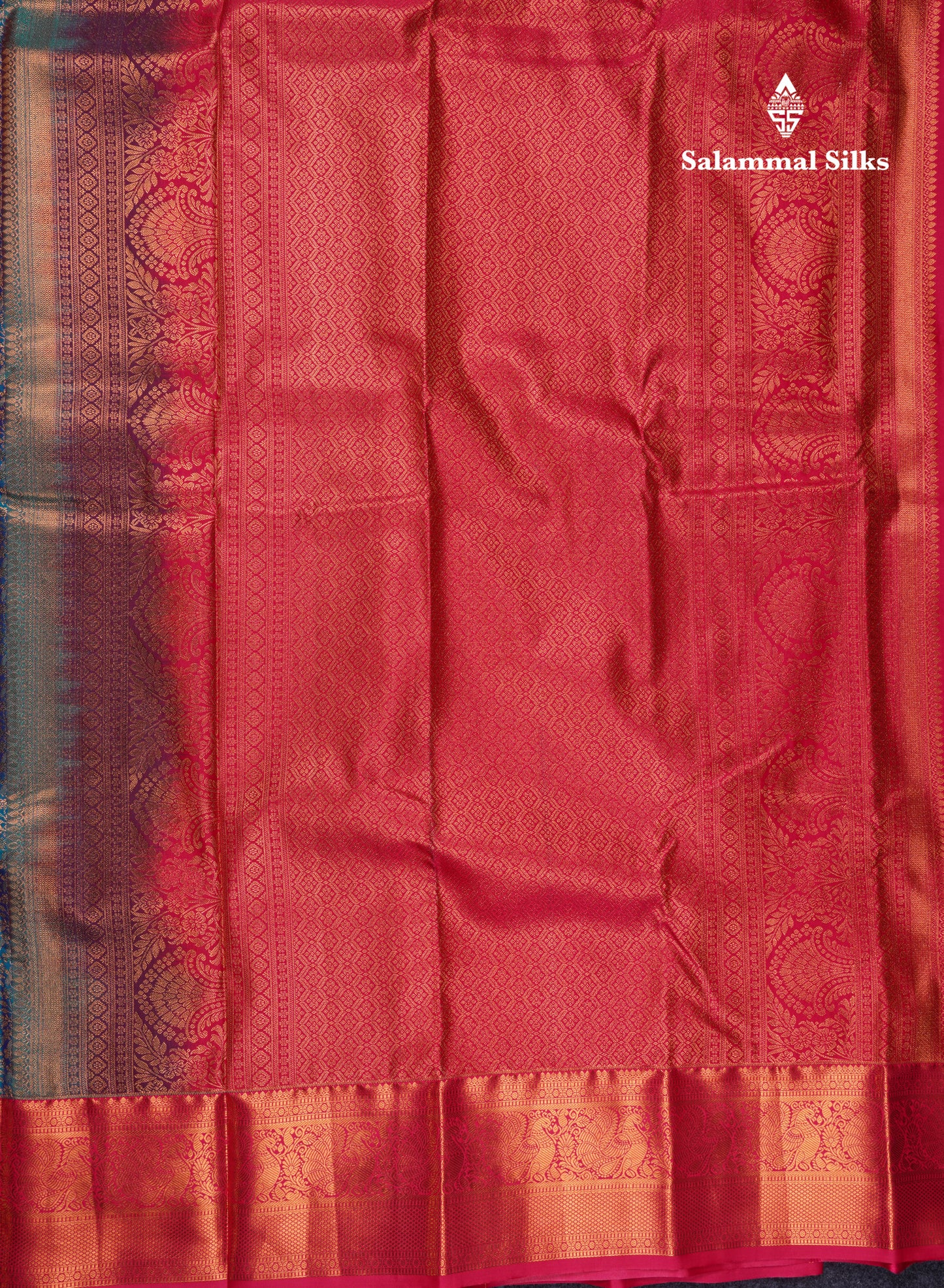 Peacock Blue Bridal Semi Silk Saree With Contrast Pink Border