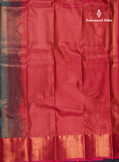 Peacock Blue Bridal Semi Silk Saree With Contrast Pink Border