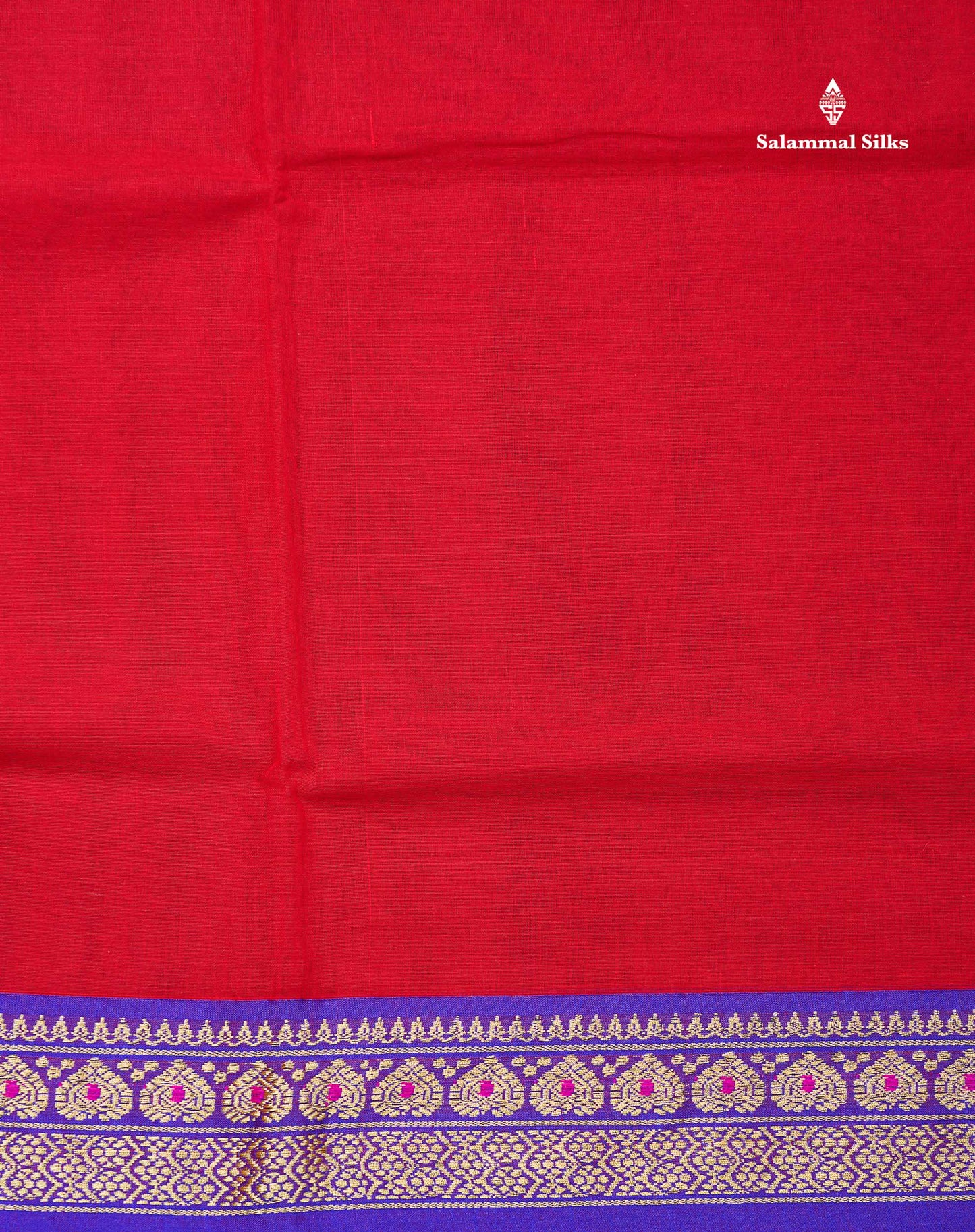 Beautiful Chilly Red Plain Pure Cotton Saree With Contrast Violet Menakari Traditional Border