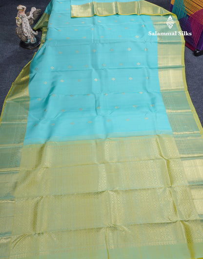 Pastel Blue Pure Kanjivaram Silk Saree With Contrast Manthulir Green Border